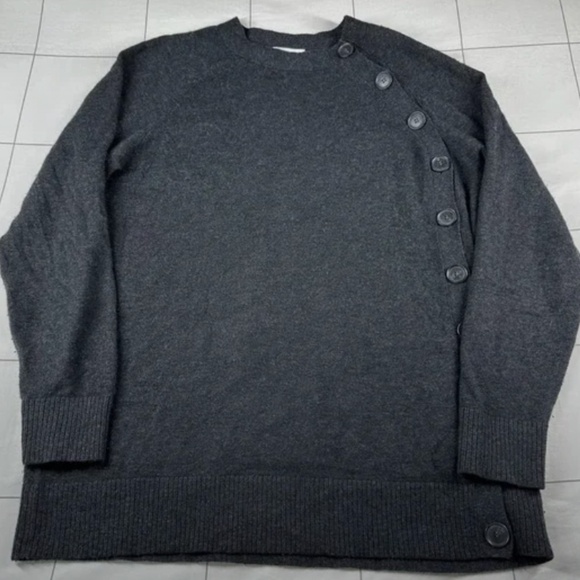 Naadam Sweater Womens Medium Charcoal Gray Wool Cashmere Side Button Cre… - Picture 1 of 3